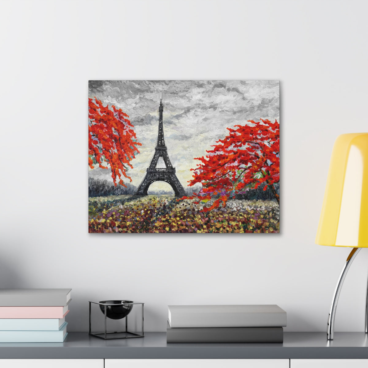 Eiffel Tower Red Tree Paris France Canvas Artwork High-Quality Breathtaking French City for Home Decor Ready to Hang-Express Your Love Gifts