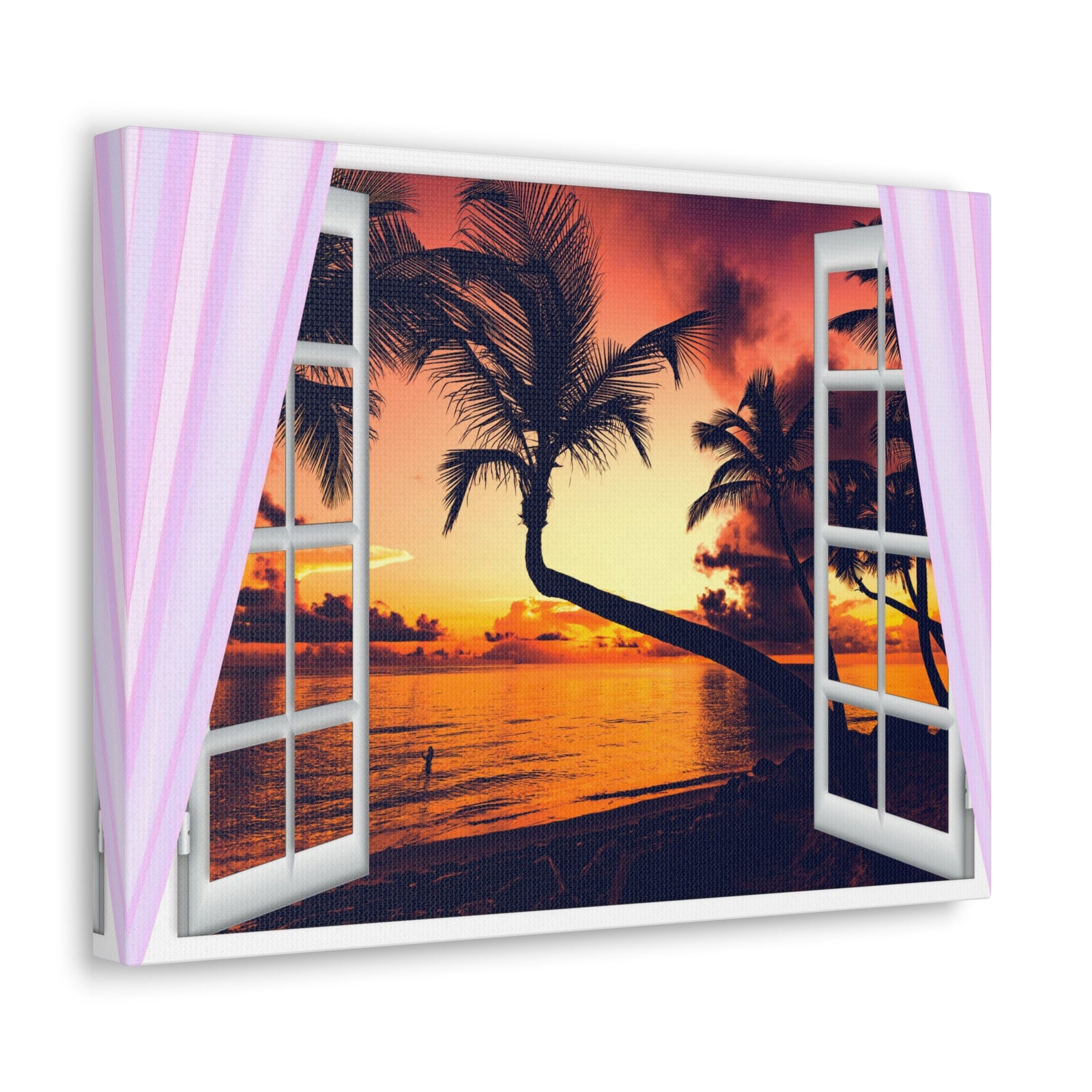 Window Open View Sea Sunset Sun In The Clouds Ocean Canvas Wall Art for Home Decor Ready-to-Hang-Express Your Love Gifts
