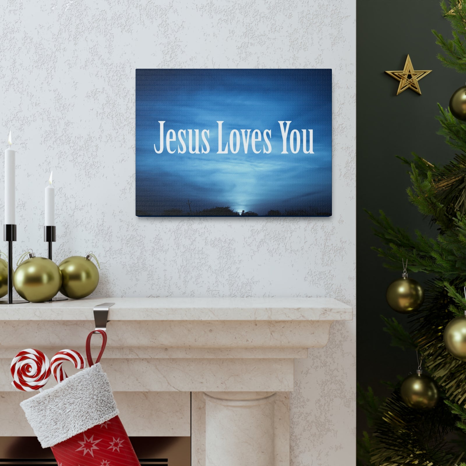 Scripture Canvas Jesus Loves You John 3:16 Dark Blue Sky Christian Wall Art Bible Verse Print Ready to Hang-Express Your Love Gifts