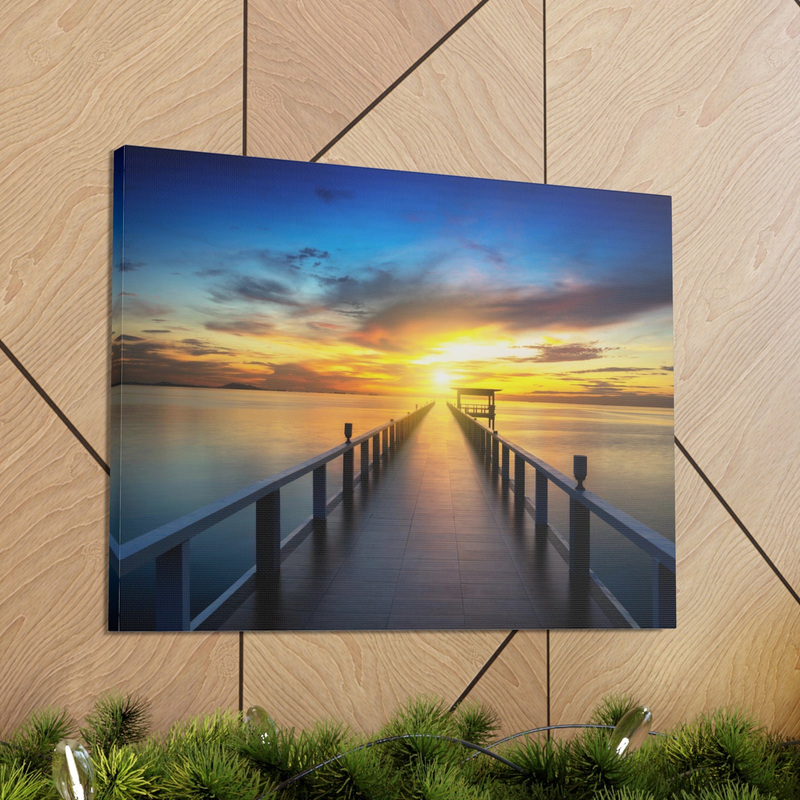 Sunset Beach Pier Nature Wilderness Photography Canvas Wall Art for Home Decor Ready-to-Hang-Express Your Love Gifts
