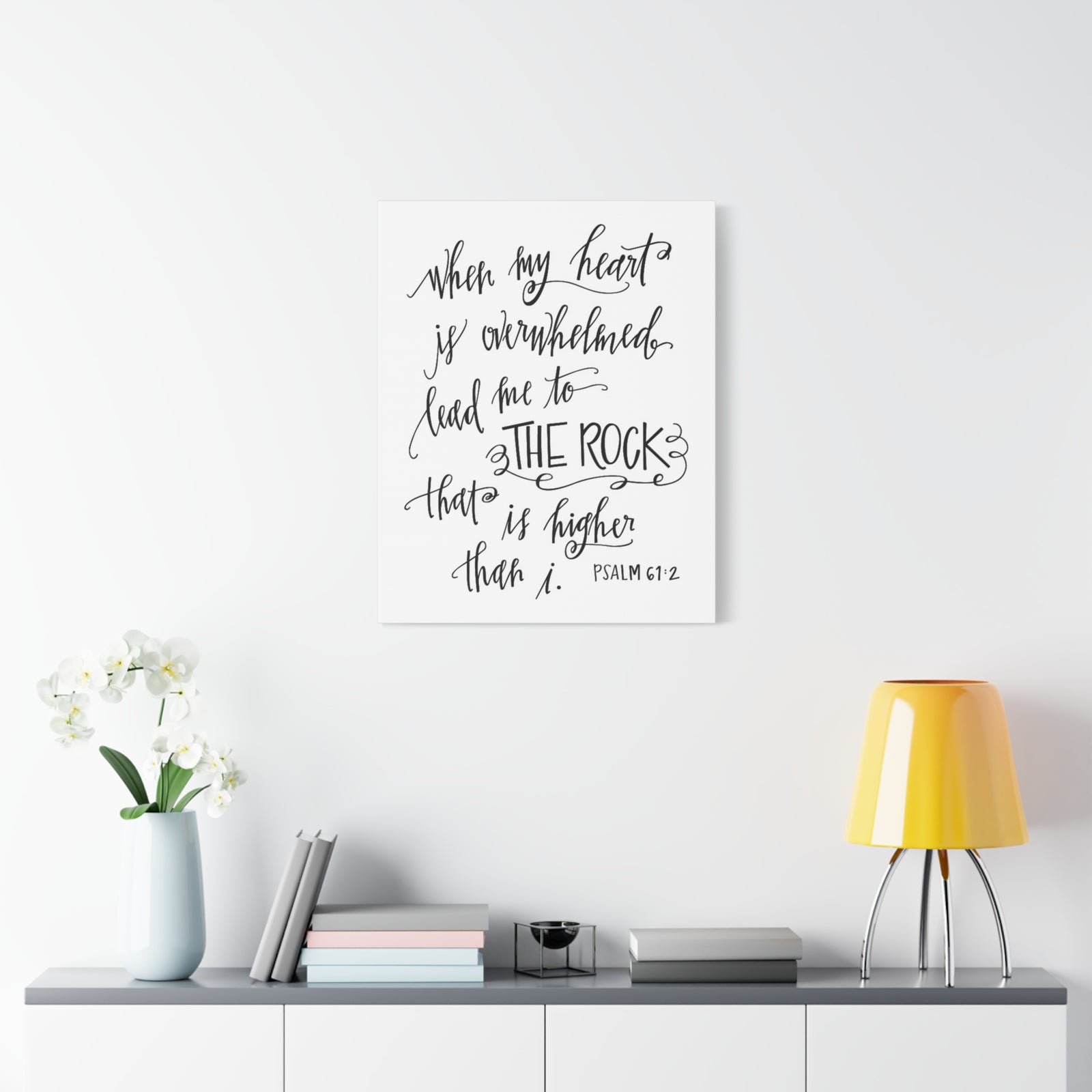 Scripture Canvas Higher Than I Psalm 61:2 Christian Wall Art Bible Verse Print Ready to Hang-Express Your Love Gifts