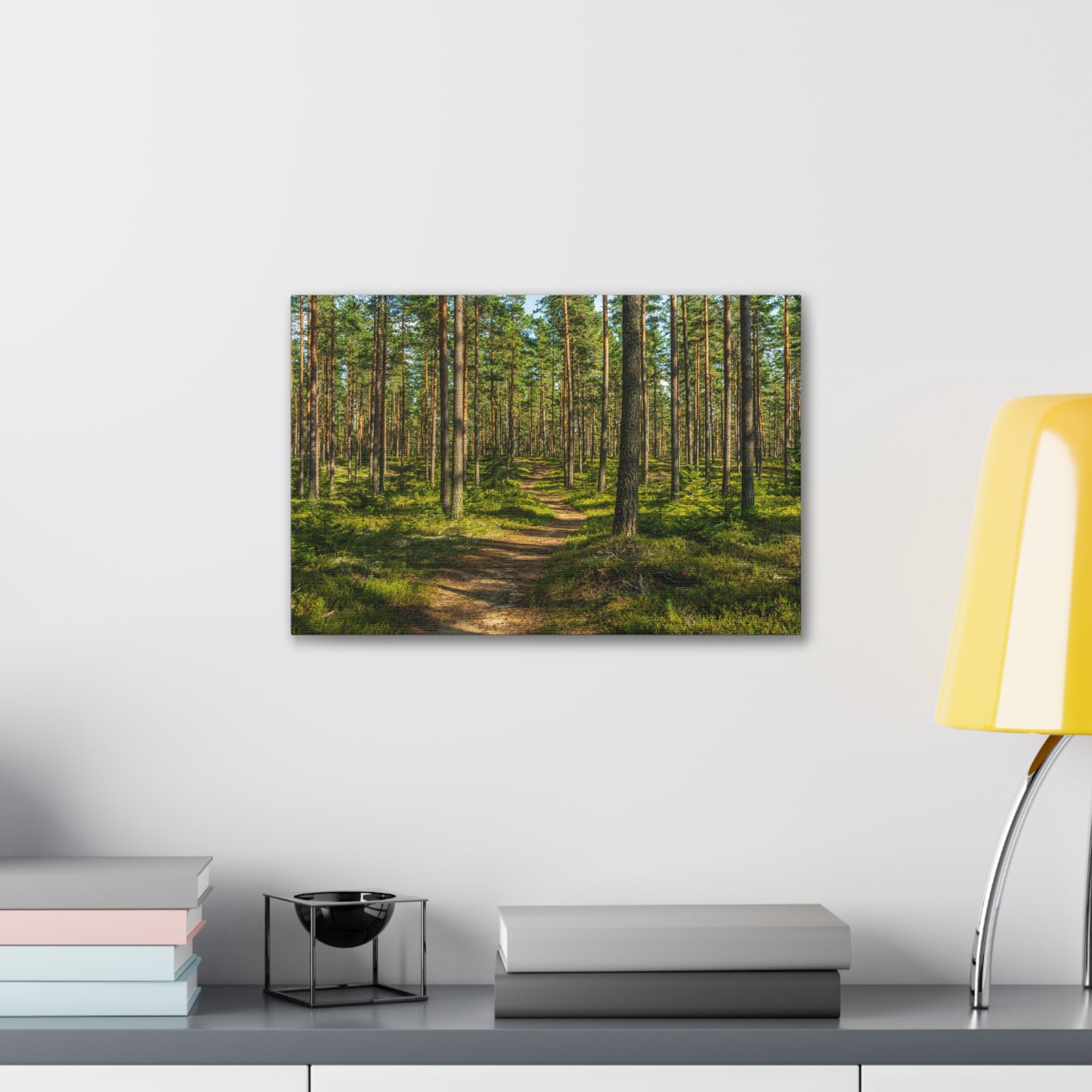 Green Forest Tree Path Nature Wilderness Photography Canvas Wall Art for Home Decor Ready-to-Hang-Express Your Love Gifts