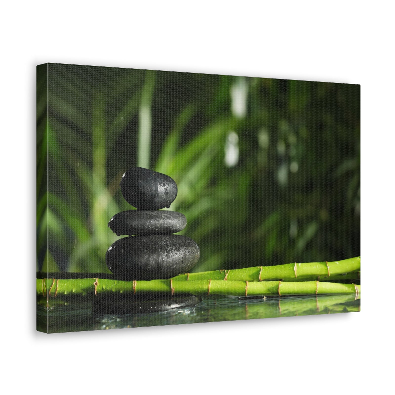 Stacked Stones on Bamboo Forest Floral Nature Photography Canvas Wall Art for Home Decor Ready-to-Hang-Express Your Love Gifts