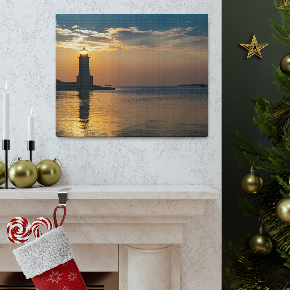Lighthouse at Dawn Forest Floral Nature Photography Canvas Wall Art for Home Decor Ready-to-Hang-Express Your Love Gifts