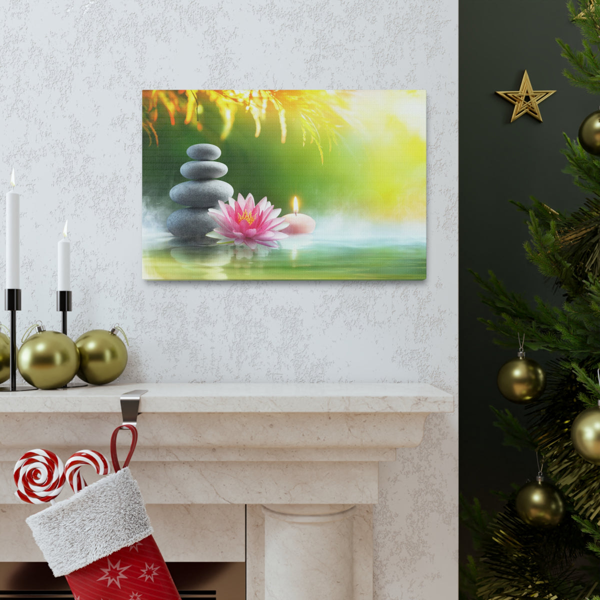 Relaxation with Massage Stones Forest Floral Nature Photography Canvas Wall Art for Home Decor Ready-to-Hang-Express Your Love Gifts