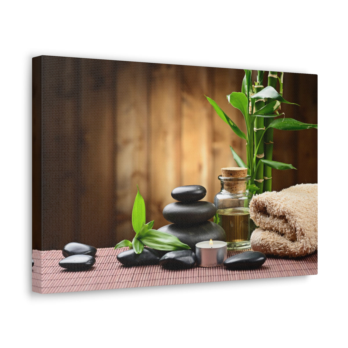 Zen Stones and Bamboo Forest Floral Nature Photography Canvas Wall Art for Home Decor Ready-to-Hang-Express Your Love Gifts