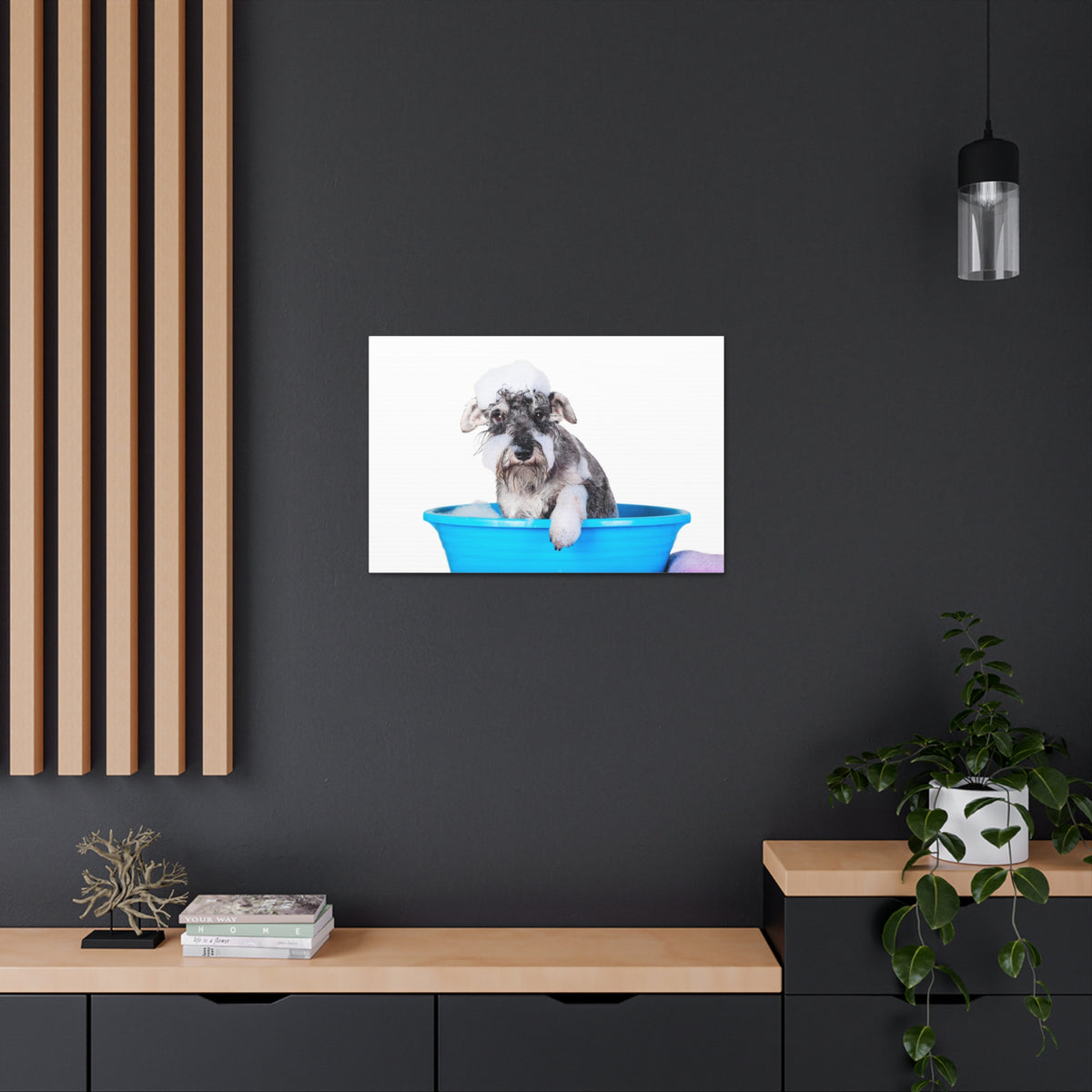 Cute Schnauzer Bath Canvas Wall Art for Home Decor Ready-to-Hang-Express Your Love Gifts