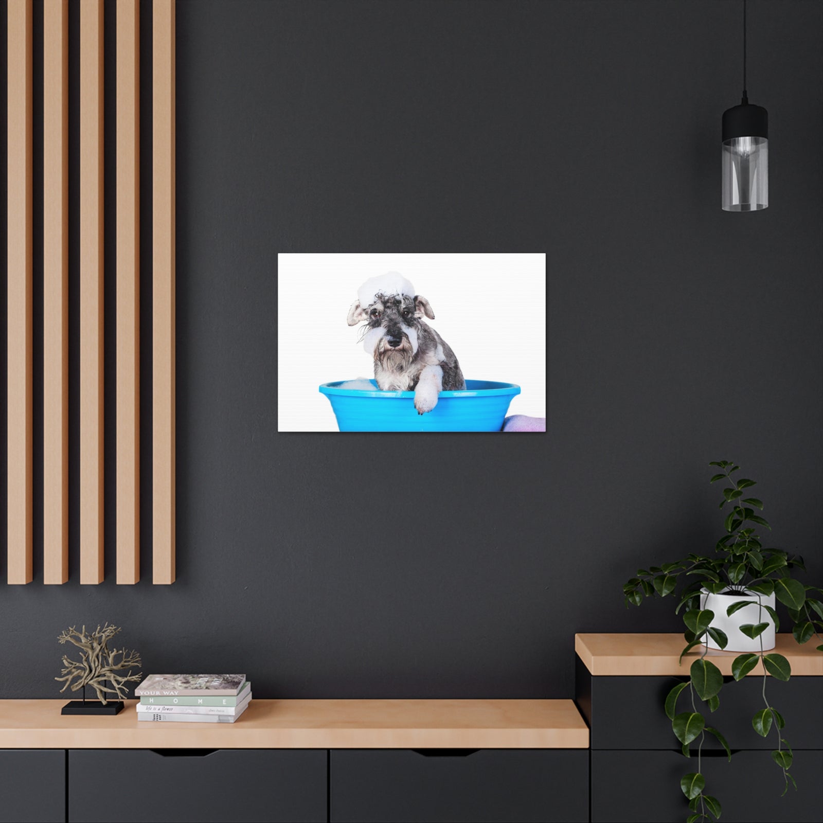 Cute Schnauzer Bath Canvas Wall Art for Home Decor Ready-to-Hang-Express Your Love Gifts