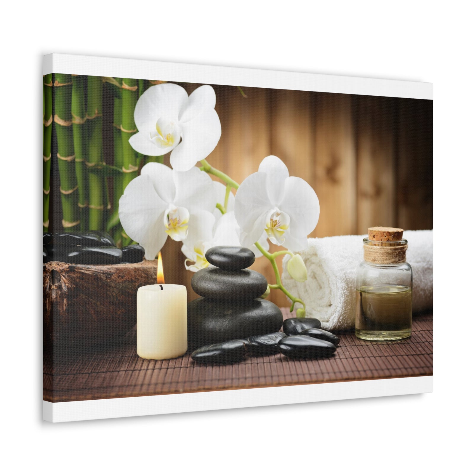 White Orchid and Bamboo Forest Floral Nature Photography Canvas Wall Art for Home Decor Ready-to-Hang-Express Your Love Gifts
