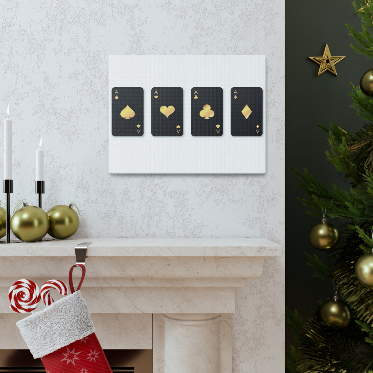 Four Black Aces Card Suits Playing Card Canvas Wall Art for Home Decor Ready-to-Hang-Express Your Love Gifts