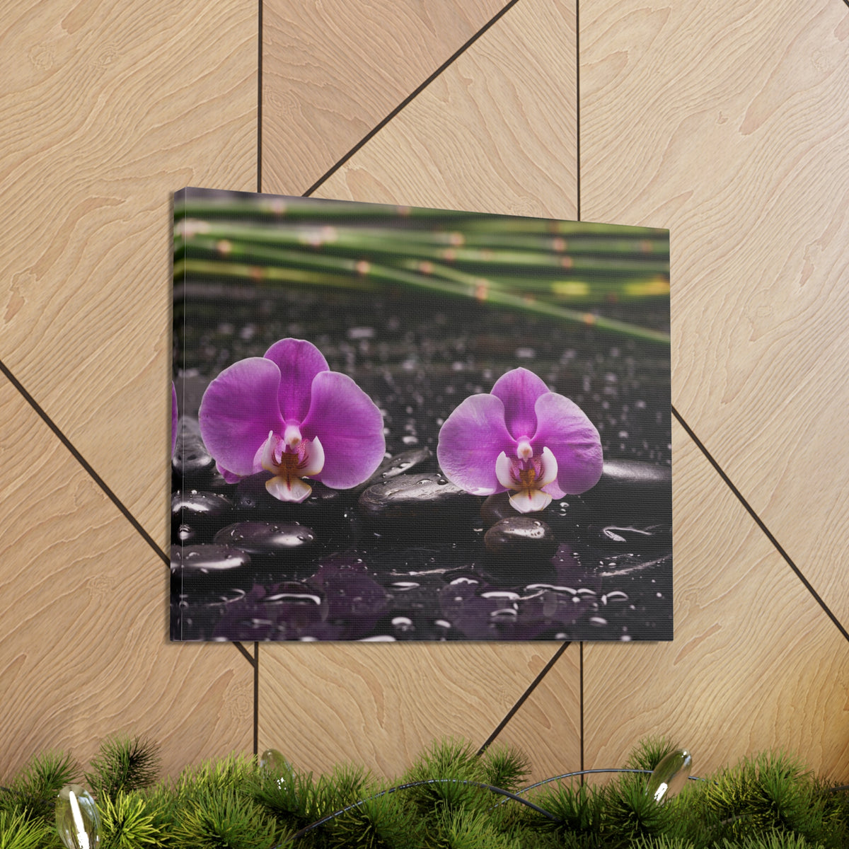Two Pink Orchid Forest Floral Nature Photography Canvas Wall Art for Home Decor Ready-to-Hang-Express Your Love Gifts