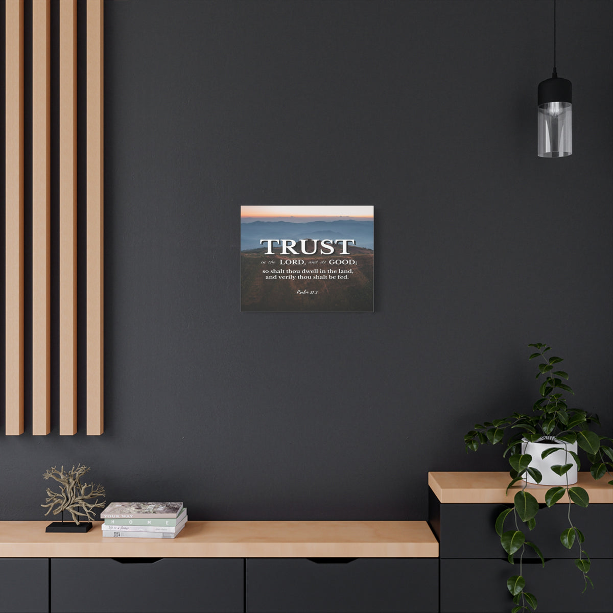 Scripture Canvas Trust Psalm 37:3 Mountains Christian Wall Art Bible Verse Print Ready to Hang-Express Your Love Gifts