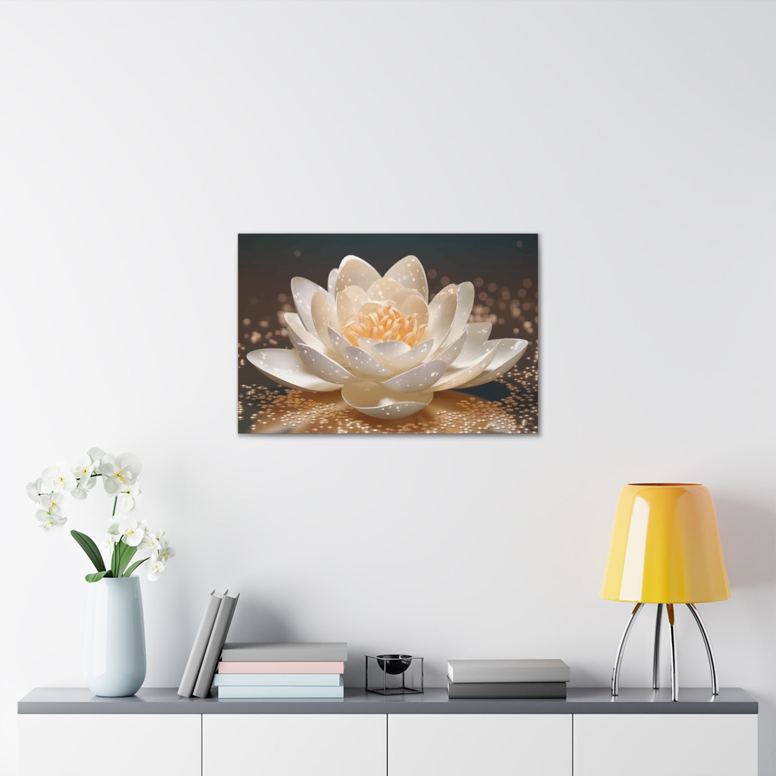 Beautiful White Lotus Flower Canvas Wall Art for Home Decor Ready-to-Hang-Express Your Love Gifts