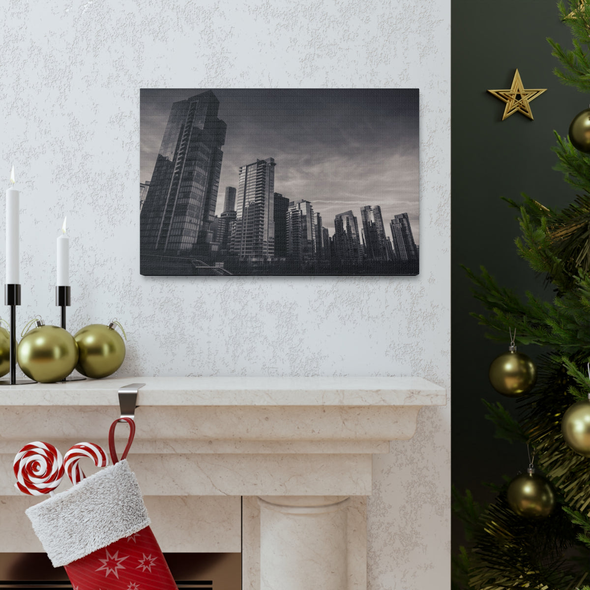 Vancouver Black And White Skyline Canvas Artwork High-Quality Breathtaking Stunning Cityscape for Home Decor Ready to Hang-Express Your Love Gifts