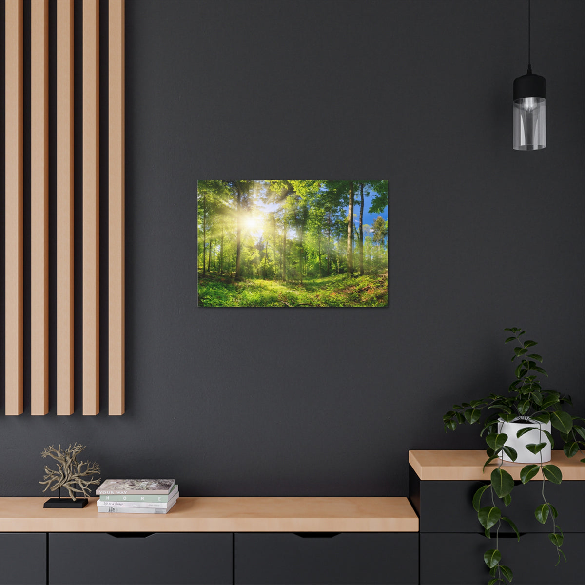 Sunrise Through Green Forest Nature Wilderness Photography Canvas Wall Art for Home Decor Ready-to-Hang-Express Your Love Gifts