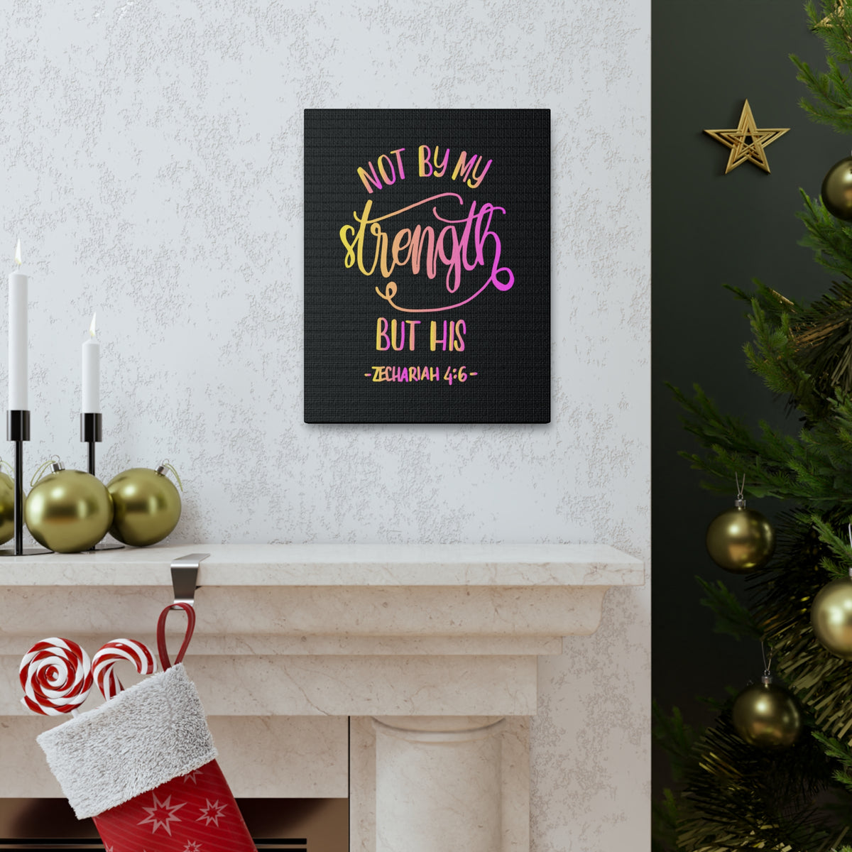 Scripture Canvas Not By My Strength But His Zechariah 4:6 Christian Wall Art Bible Verse Print Ready To Hang-Express Your Love Gifts