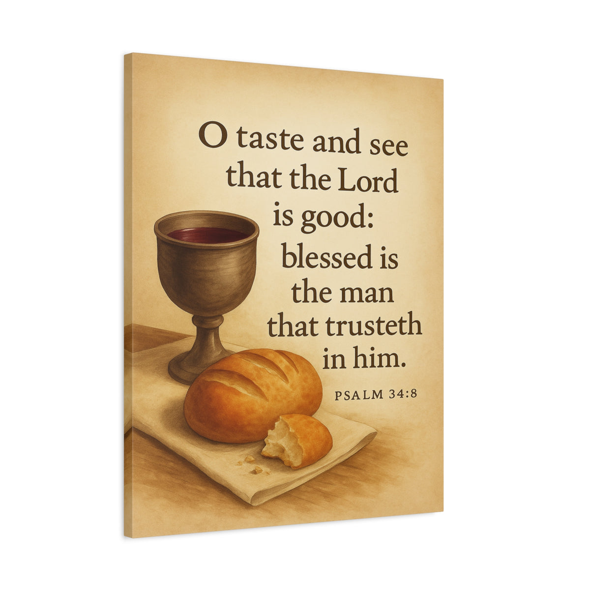 Bible Verse Canvas Psalm 34:8 Christian Home Décor Wall Art Scripture Ready to Hang Faith Print-Express Your Love Gifts