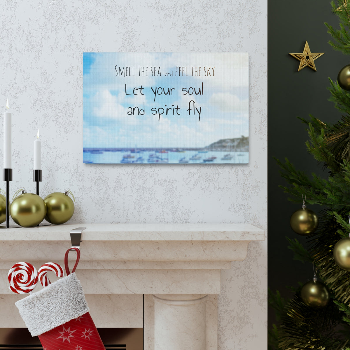 Inspirational Quote Canvas Smell The Sea And Feel The Sky Motivational Print Ready to Hang Artwork-Express Your Love Gifts