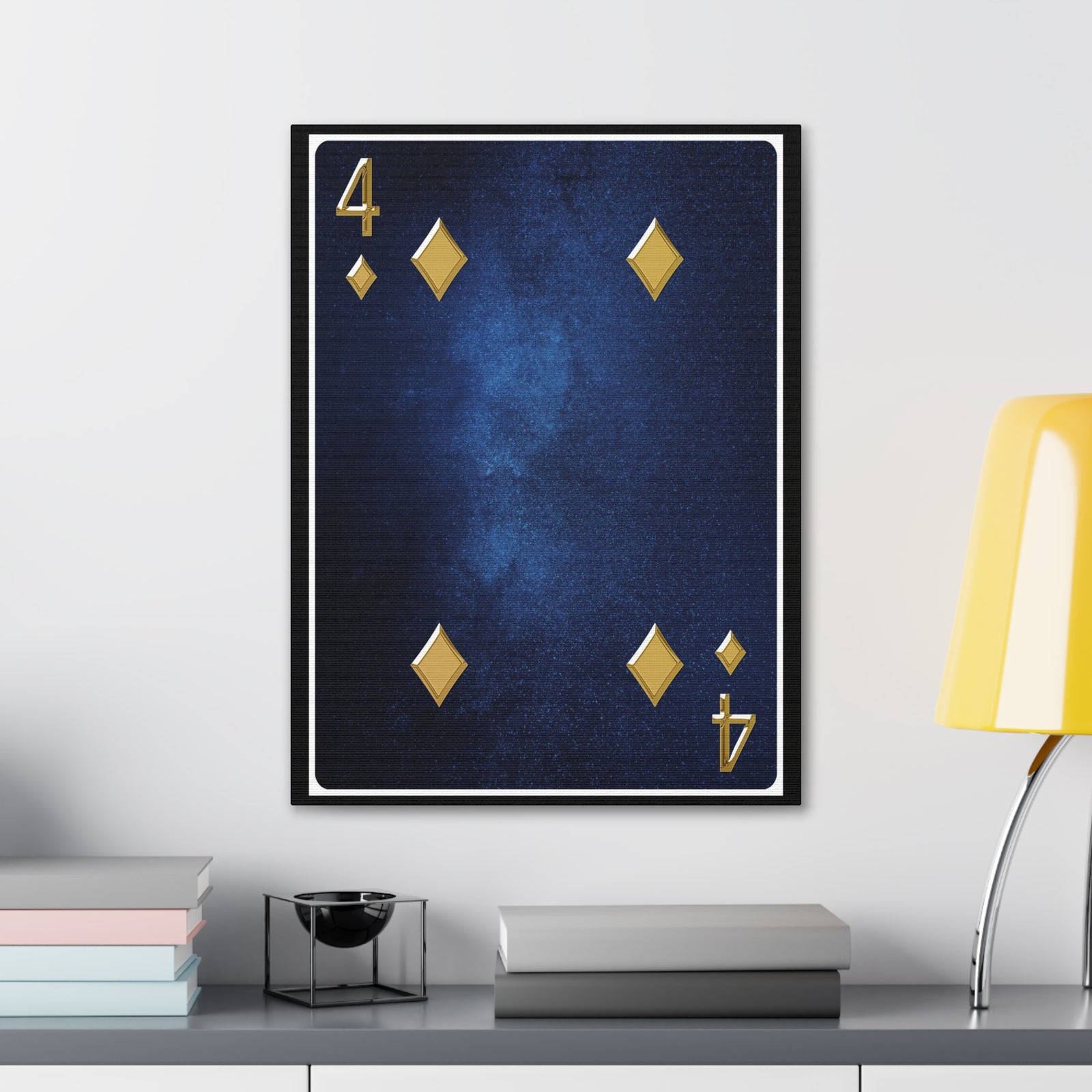 Four Of Diamonds Space Background Playing Card Canvas Wall Art for Home Decor Ready-to-Hang-Express Your Love Gifts