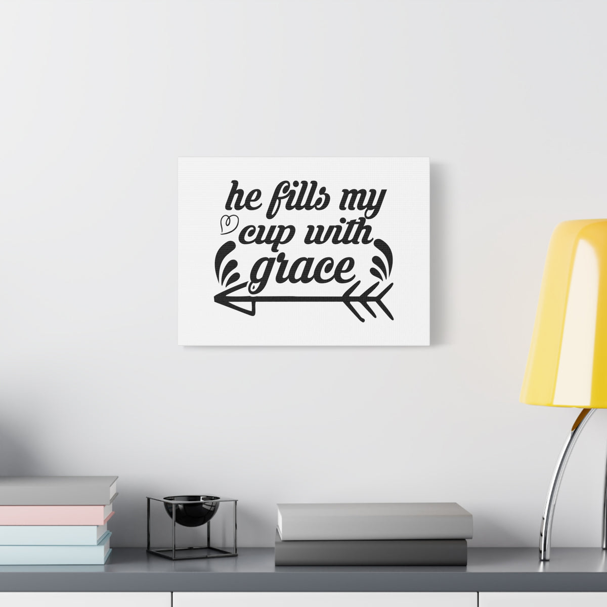 Scripture Canvas He Fills My Cup With Grace Psalm 23:5 Christian Wall Art Bible Verse Print Ready to Hang-Express Your Love Gifts