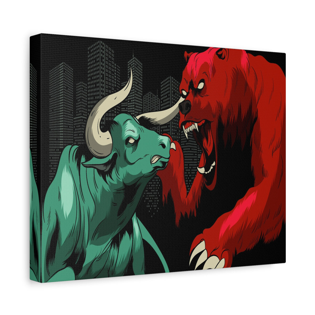 Stock Market Wall Art Bull vs Bear Battling for Wealth Wall Street Trading Art Canvas-Express Your Love Gifts