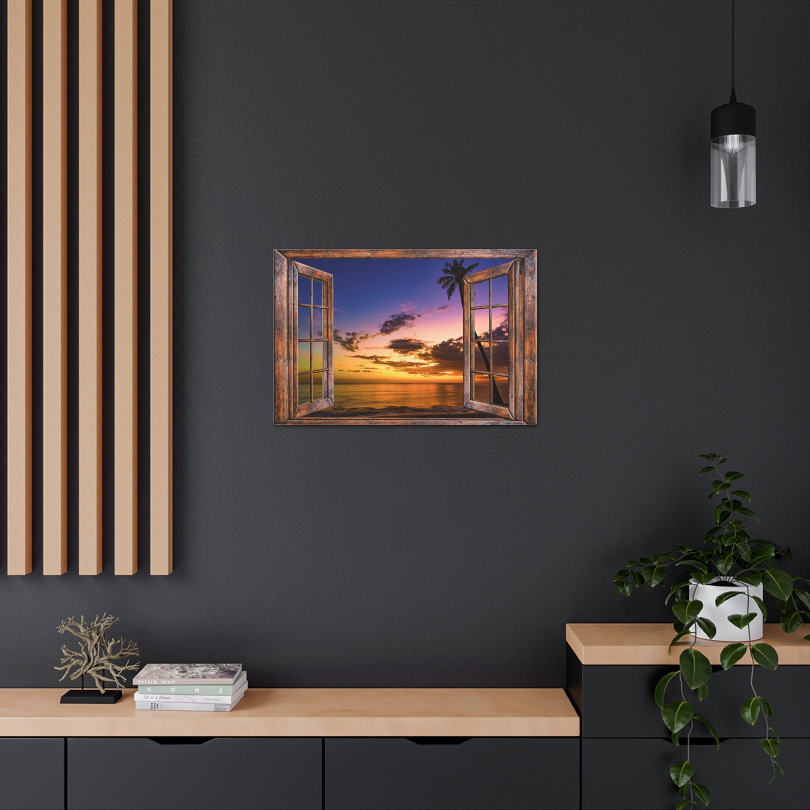 Canvas Print Wall Art Window Sunset Sea Nature Photography Realism Scenic Landscape Colorful Multicolor for Home Decor Ready to Hang-Express Your Love Gifts