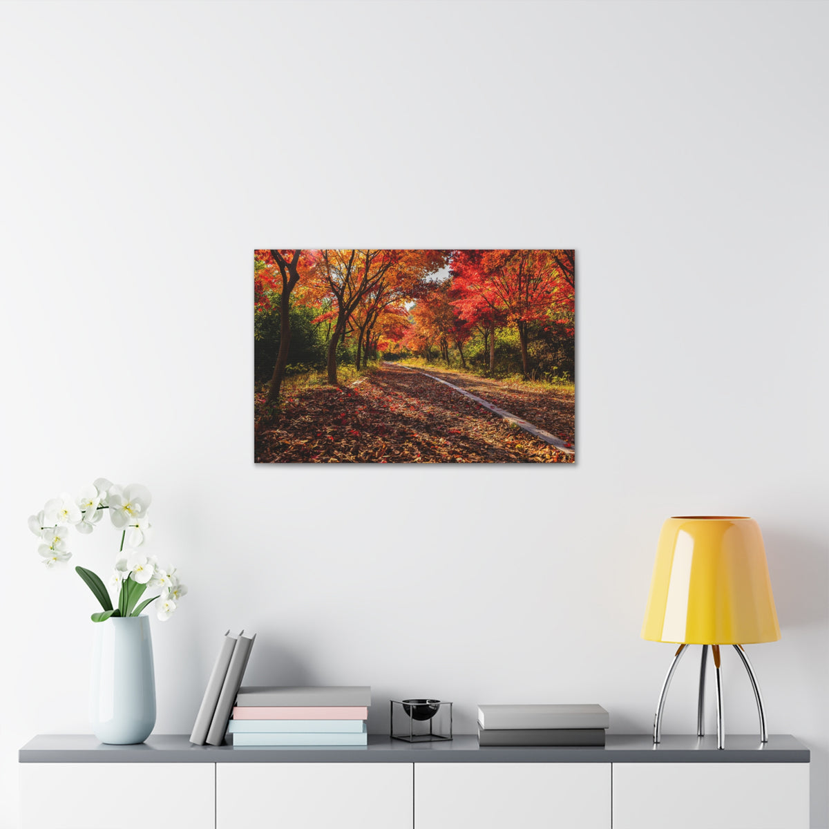 Orange Tree Path Autumn Park Nature Wilderness Photography Canvas Wall Art for Home Decor Ready-to-Hang-Express Your Love Gifts