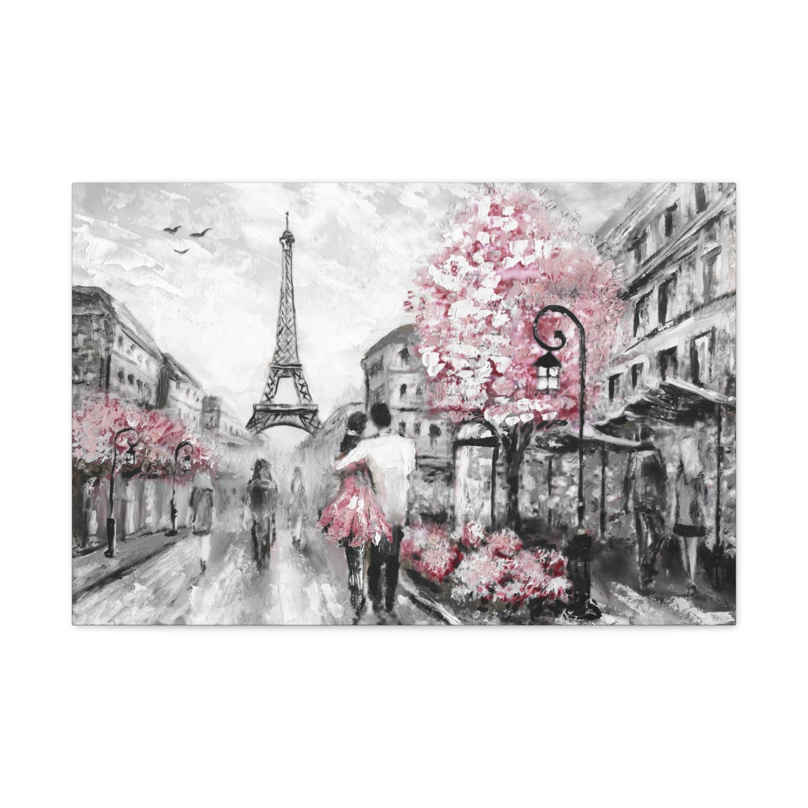 Couple Hug Pink Paris France Canvas Artwork High-Quality Breathtaking French City for Home Decor Ready to Hang-Express Your Love Gifts