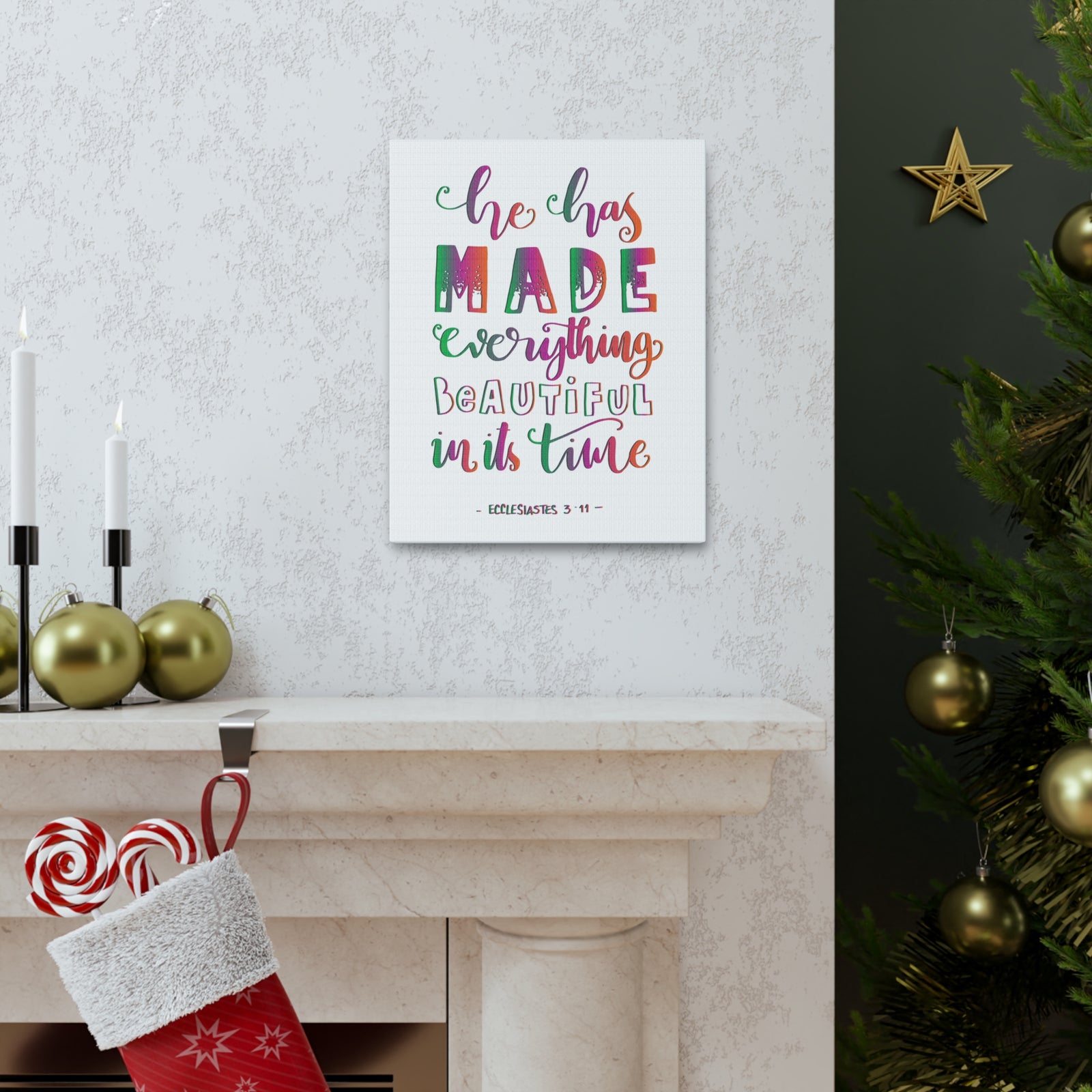 Scripture Canvas He Has Made Everything Ecclesiastes 3:11 Christian Wall Art Bible Verse Print Ready To Hang-Express Your Love Gifts