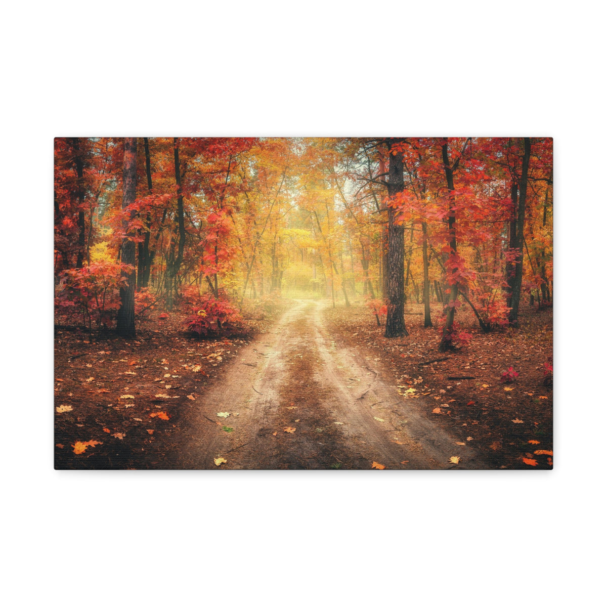 Autumn Forest Misty Orange Tree Path Nature Wilderness Photography Canvas Wall Art for Home Decor Ready-to-Hang-Express Your Love Gifts