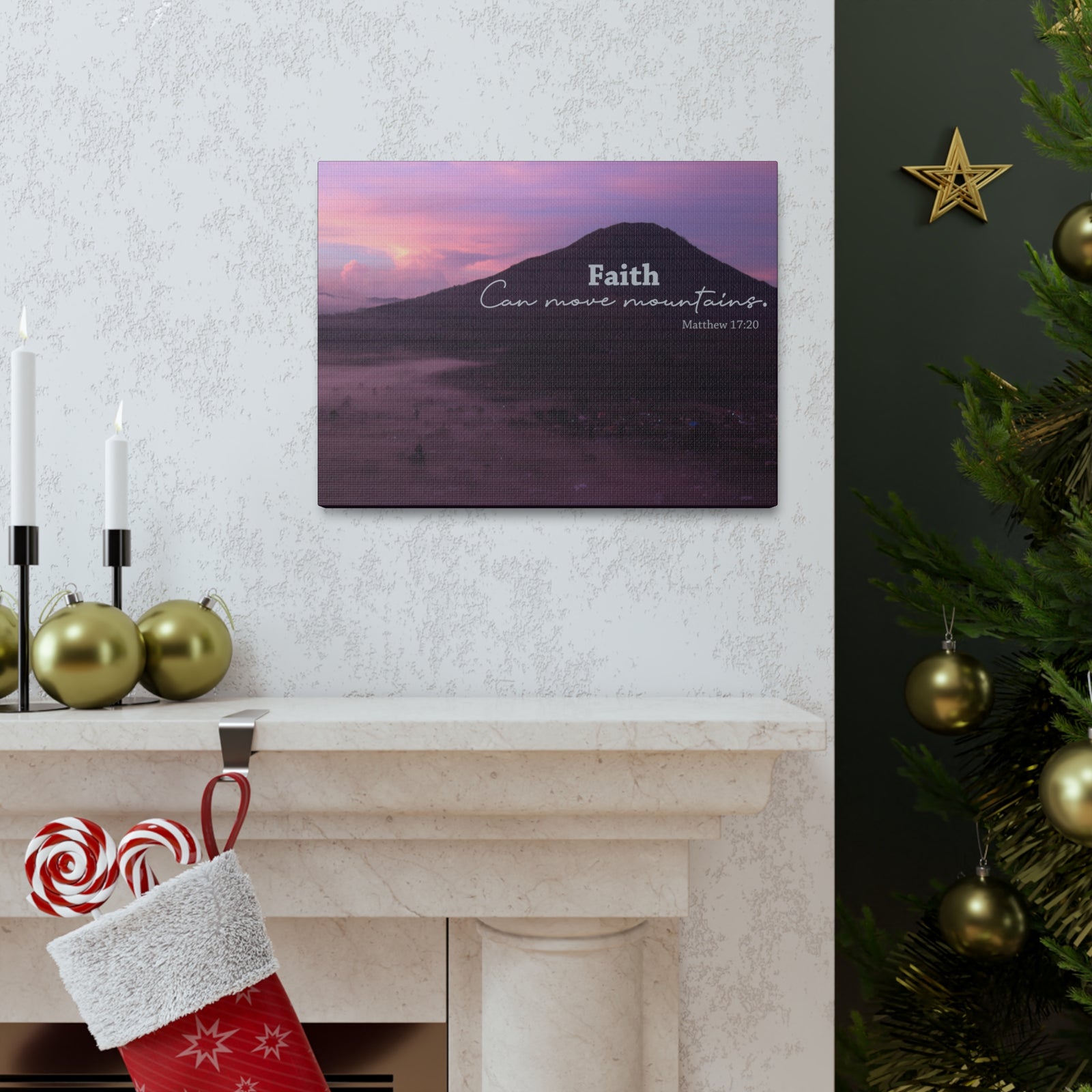 Scripture Canvas Move Mountains Matthew 17:20 Pink Christian Wall Art Bible Verse Print Ready to Hang-Express Your Love Gifts