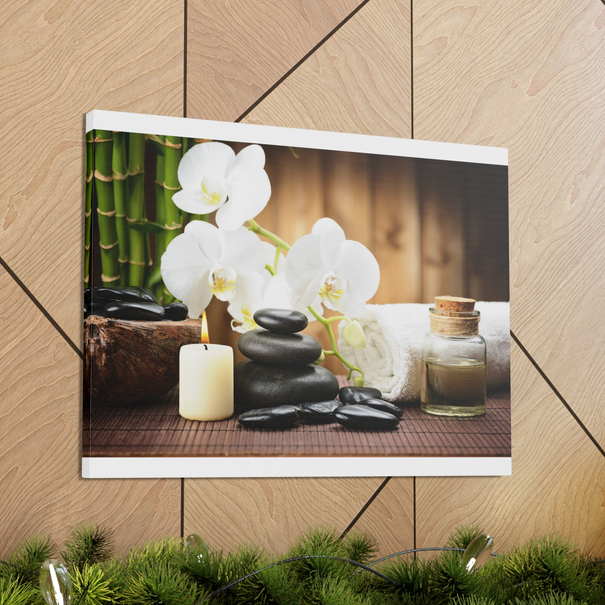White Orchid and Bamboo Forest Floral Nature Photography Canvas Wall Art for Home Decor Ready-to-Hang-Express Your Love Gifts