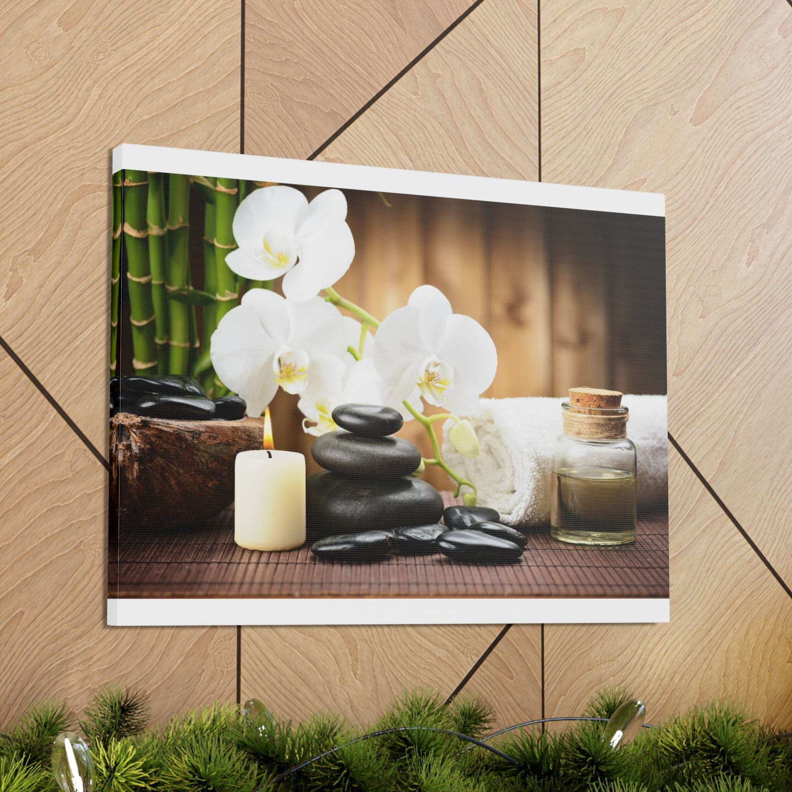 White Orchid and Bamboo Forest Floral Nature Photography Canvas Wall Art for Home Decor Ready-to-Hang-Express Your Love Gifts