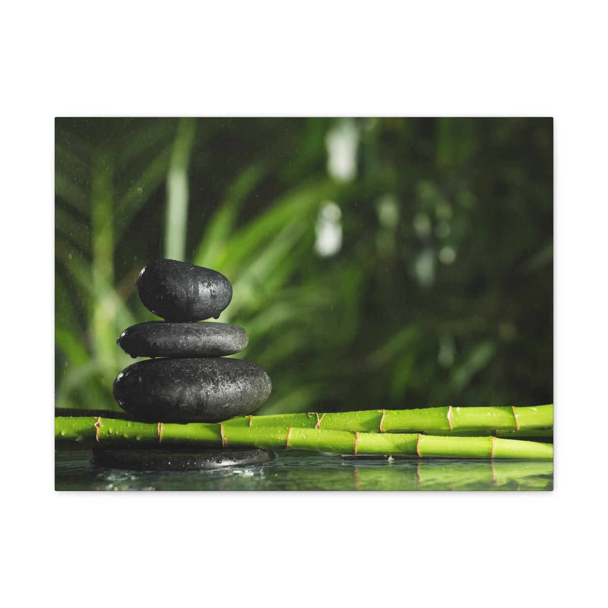 Stacked Stones on Bamboo Forest Floral Nature Photography Canvas Wall Art for Home Decor Ready-to-Hang-Express Your Love Gifts