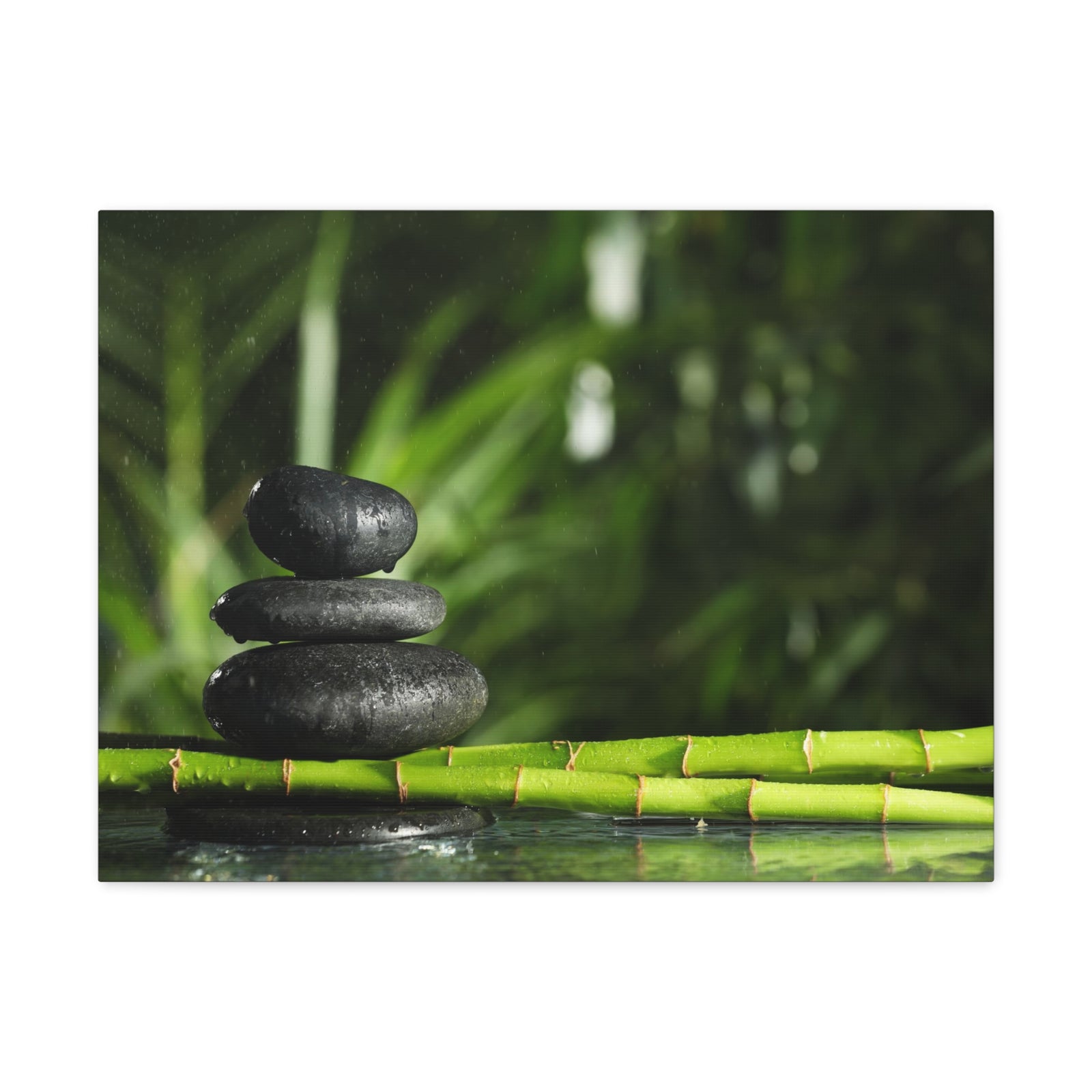 Stacked Stones on Bamboo Forest Floral Nature Photography Canvas Wall Art for Home Decor Ready-to-Hang-Express Your Love Gifts