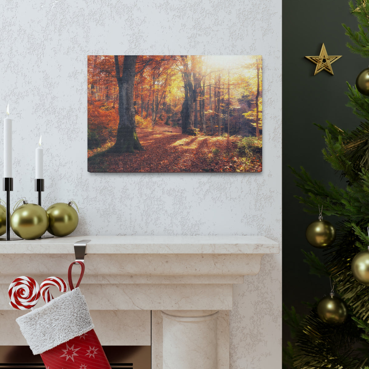 Orange Tree Sunlight Autumn Forest Nature Wilderness Photography Canvas Wall Art for Home Decor Ready-to-Hang-Express Your Love Gifts