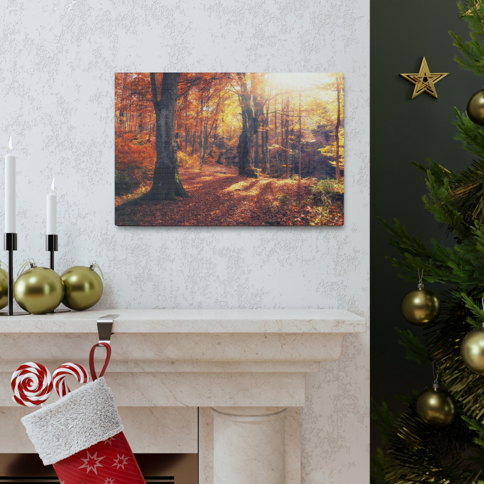 Orange Tree Sunlight Autumn Forest Nature Wilderness Photography Canvas Wall Art for Home Decor Ready-to-Hang-Express Your Love Gifts