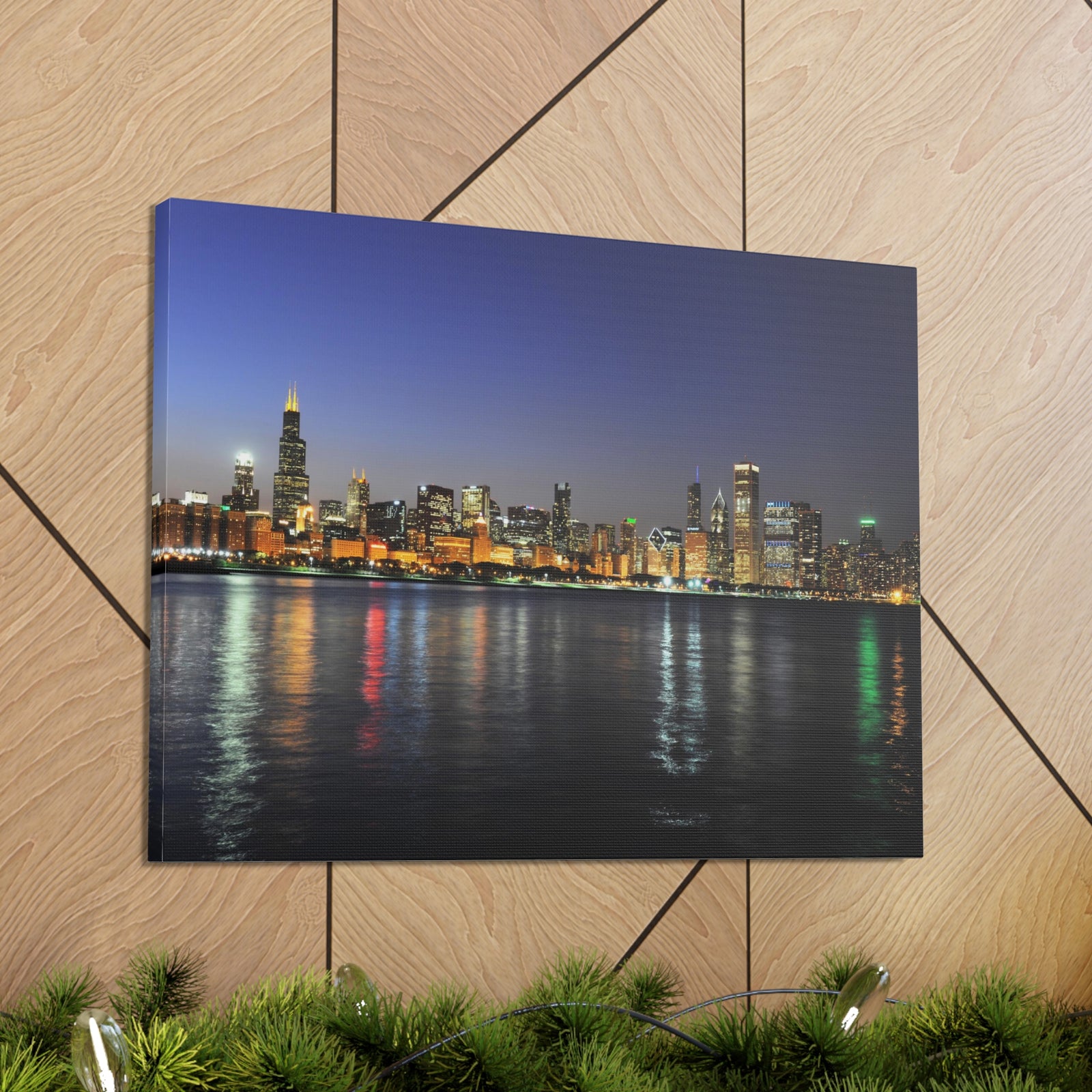 Chicago Night Skyline Canvas Artwork High-Quality Breathtaking Stunning Cityscape for Home Decor Ready to Hang-Express Your Love Gifts