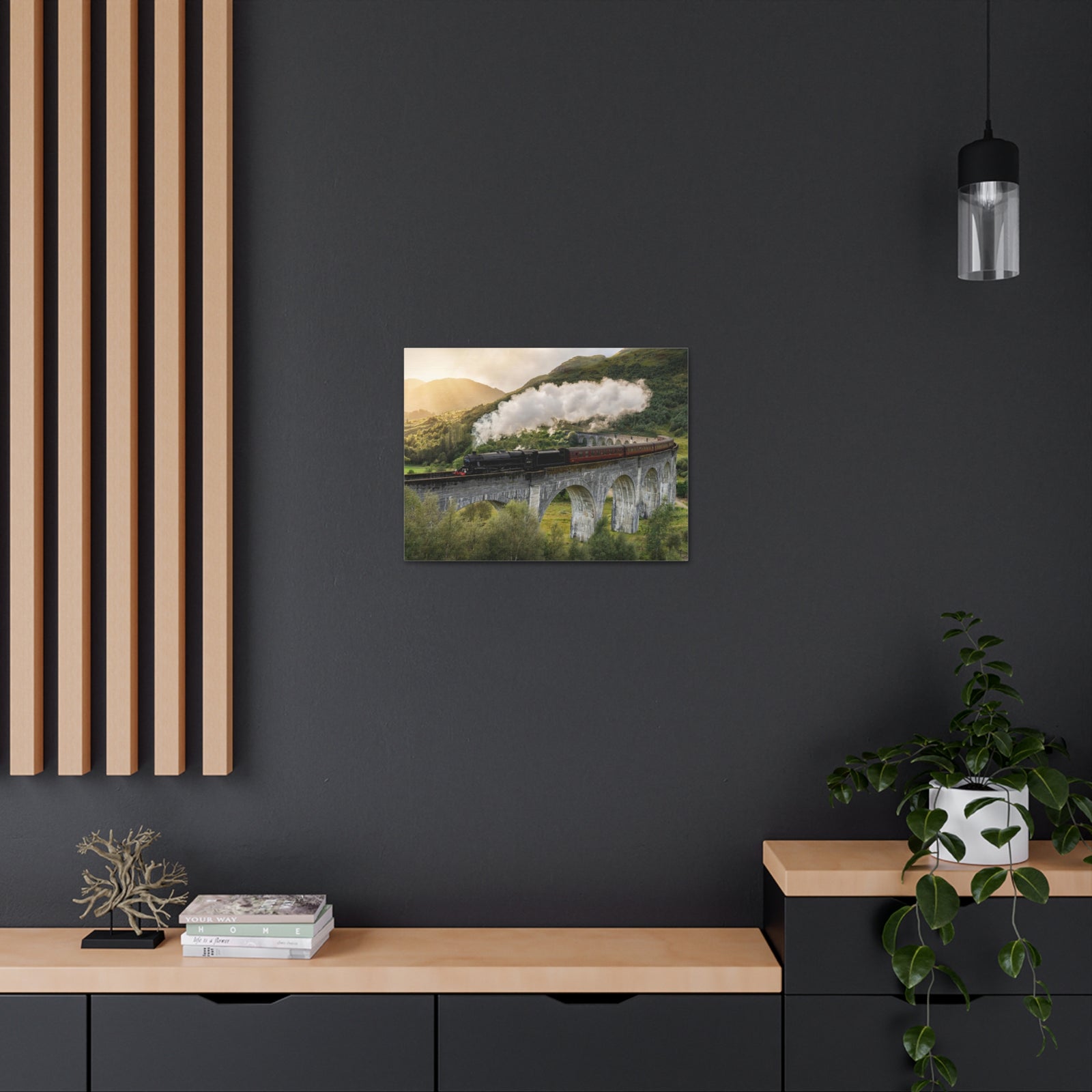 Steam Train Running On Scottish Highlands Modern Multicolor Scenic Nature Photography Canvas Home Office Decor Ready to Hang-Express Your Love Gifts