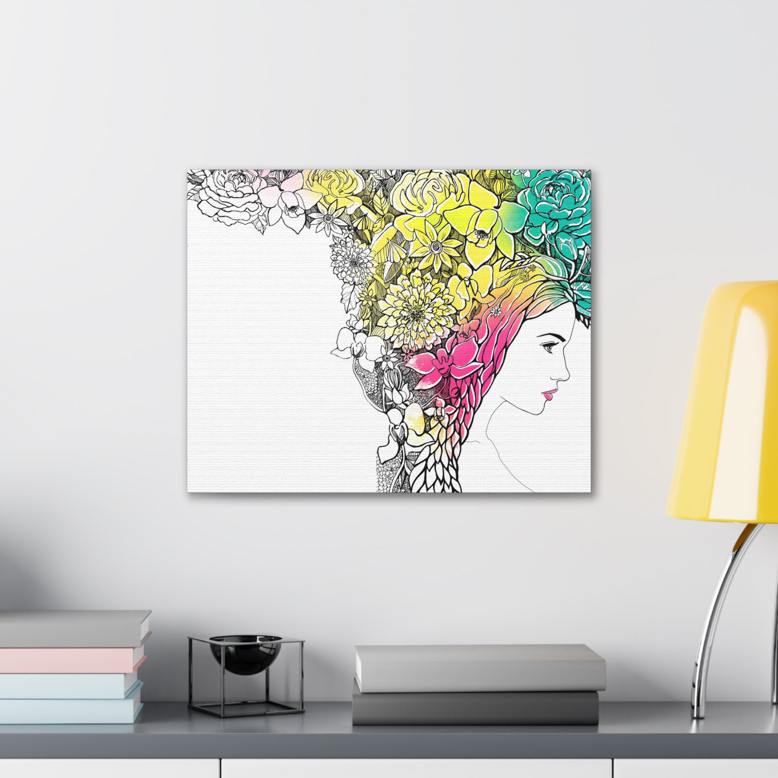 Young Girl With Hair Made Of Flowers And Leaves Flower Canvas Wall Art for Home Decor Ready-to-Hang-Express Your Love Gifts