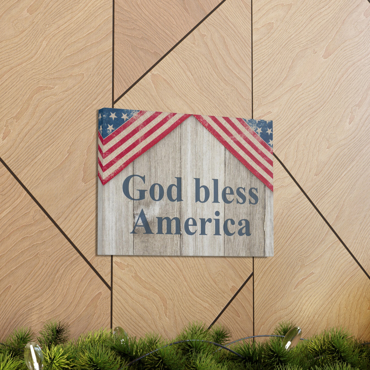 God Bless America Patriotic Message Canvas Wall Art for Home Decor Ready-to-Hang-Express Your Love Gifts