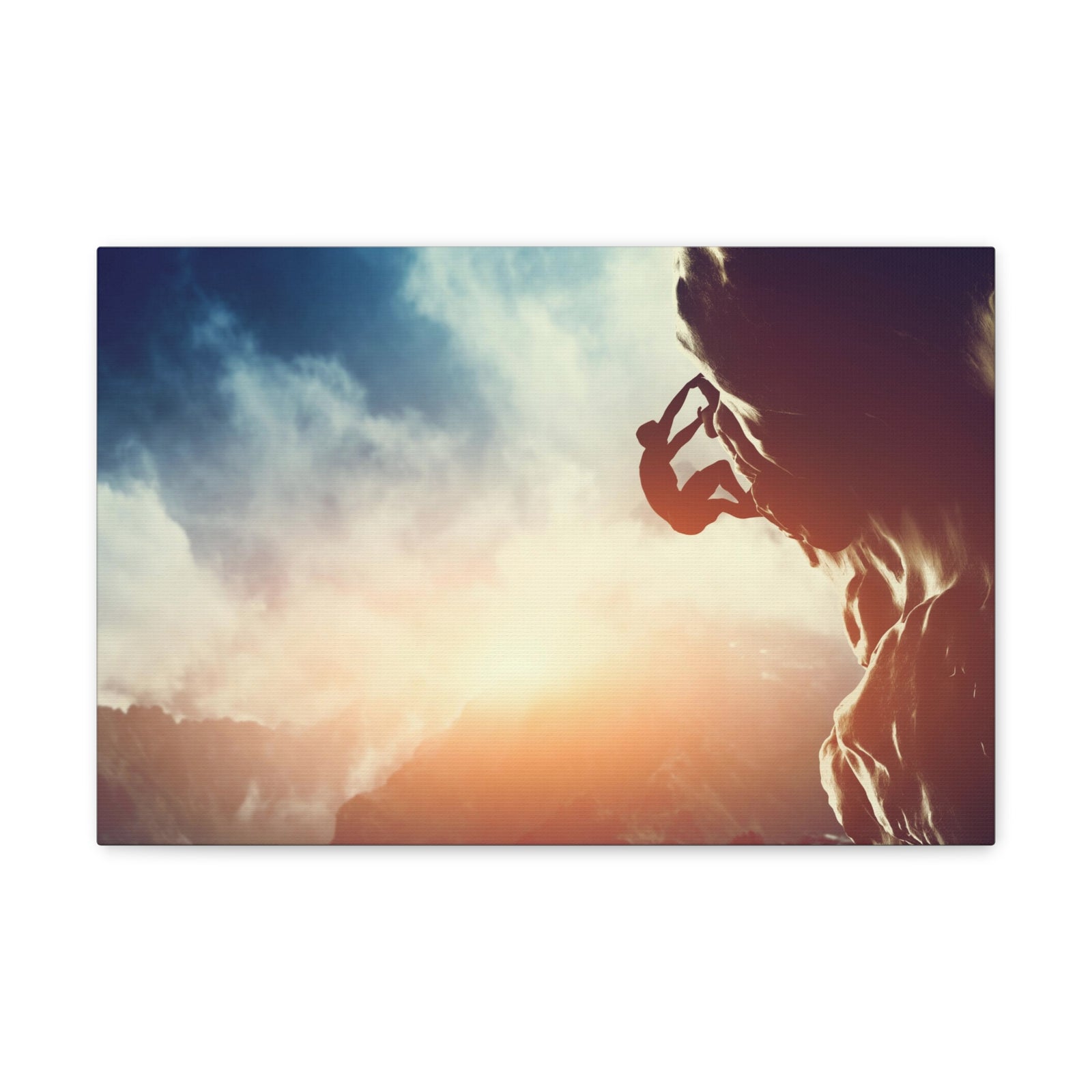 Man Climbing Rock Mountain Nature Wilderness Photography Canvas Wall Art for Home Decor Ready-to-Hang-Express Your Love Gifts