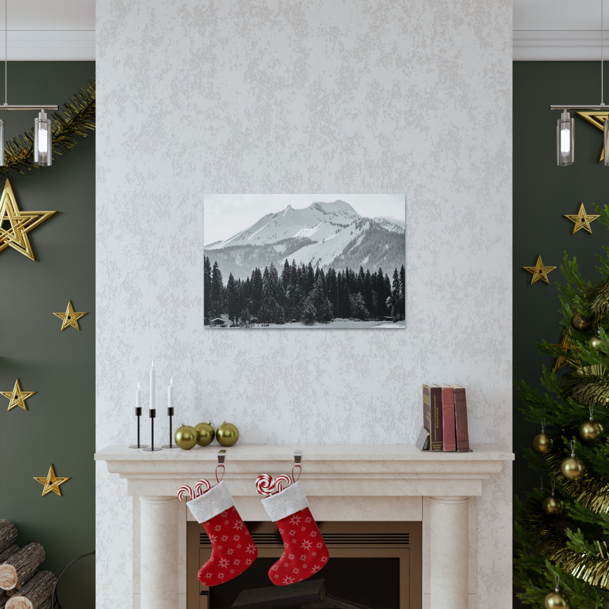 Winter Forest Mountain Black And White Nature Wilderness Photography Canvas Wall Art for Home Decor Ready-to-Hang-Express Your Love Gifts