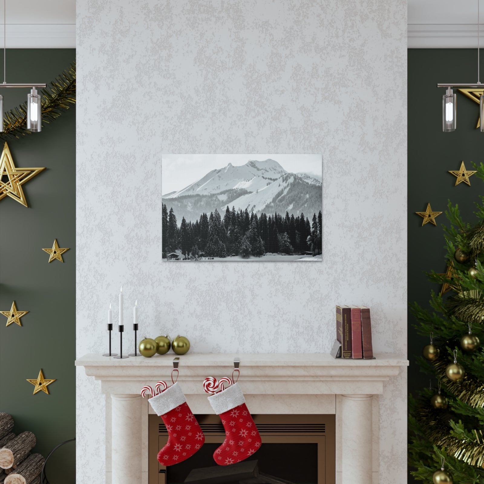 Winter Forest Mountain Black And White Nature Wilderness Photography Canvas Wall Art for Home Decor Ready-to-Hang-Express Your Love Gifts