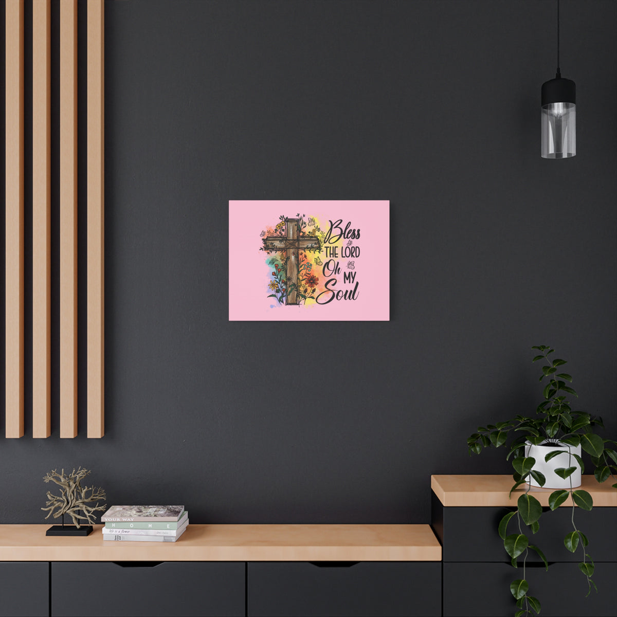 Scripture Canvas Bless The Lord Psalm 103:1 Flower Cross Christian Wall Art Bible Verse Print Ready to Hang-Express Your Love Gifts
