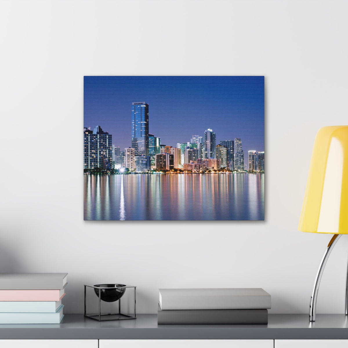 Miami Night Skyline Canvas Artwork High-Quality Breathtaking Stunning Cityscape for Home Decor Ready to Hang-Express Your Love Gifts