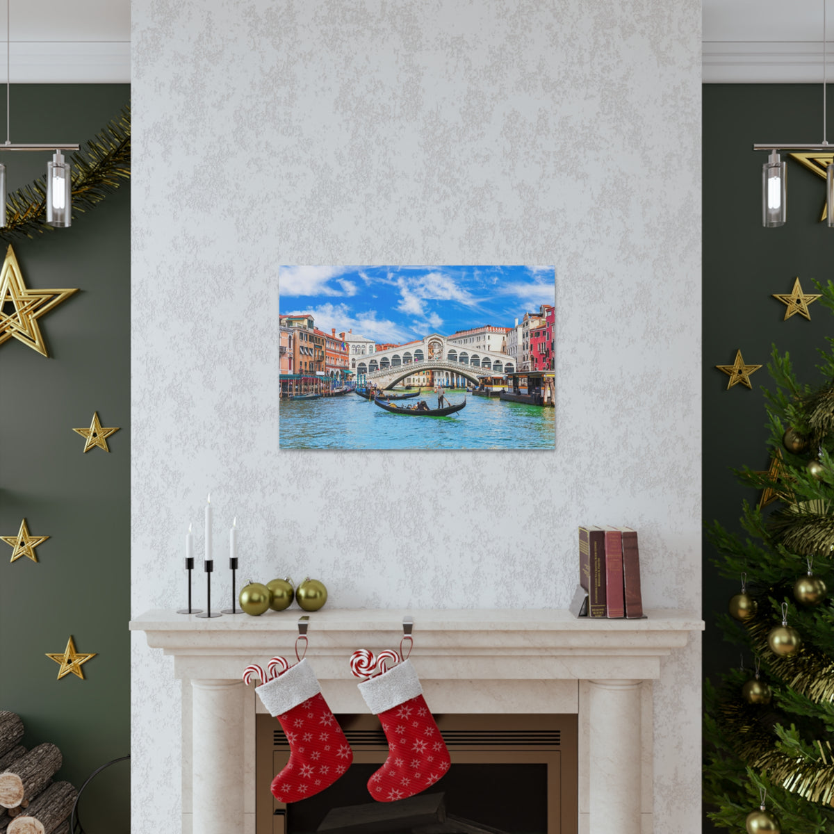 Rialto Bridge Venice Modern Multicolor Scenic Nature Photography Canvas Home Office Decor Ready to Hang-Express Your Love Gifts