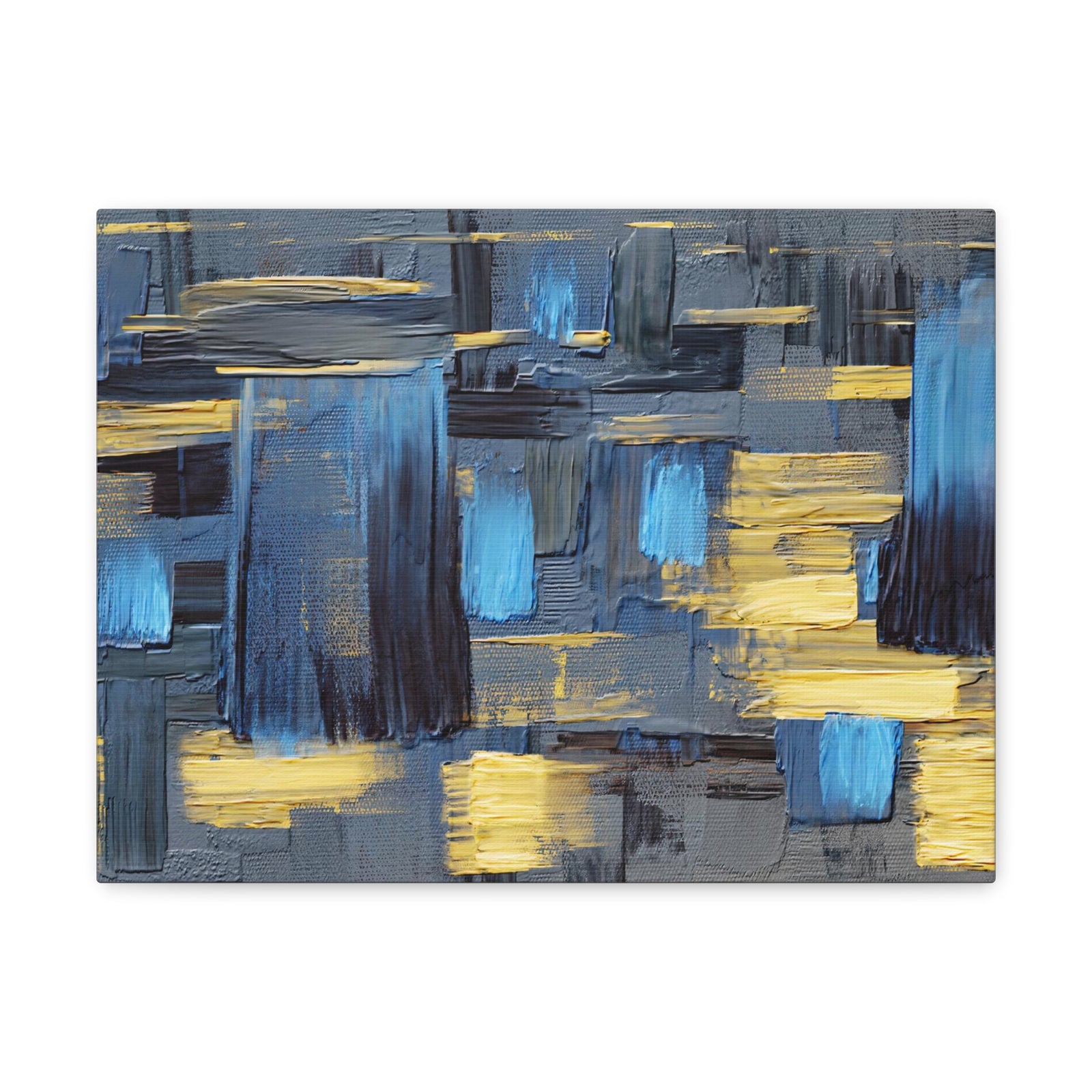 Textured Abstract Acrylic Painting Hand Painted Blue Black Yellow Canvas Wall Art for Home Decor Ready-to-Hang-Express Your Love Gifts