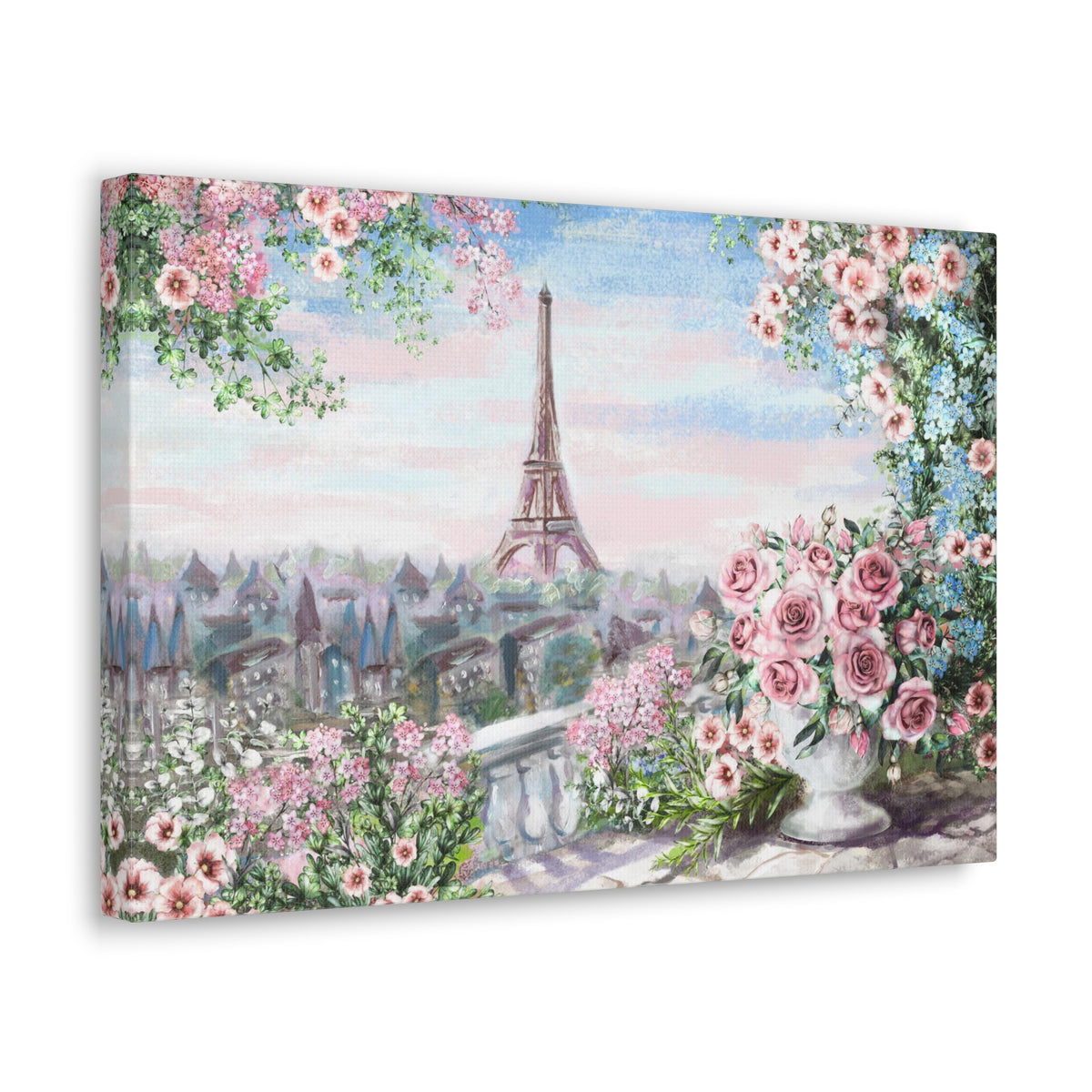 Paris Roses Pink Eiffel Tower France Canvas Artwork High-Quality Breathtaking French City for Home Decor Ready to Hang-Express Your Love Gifts