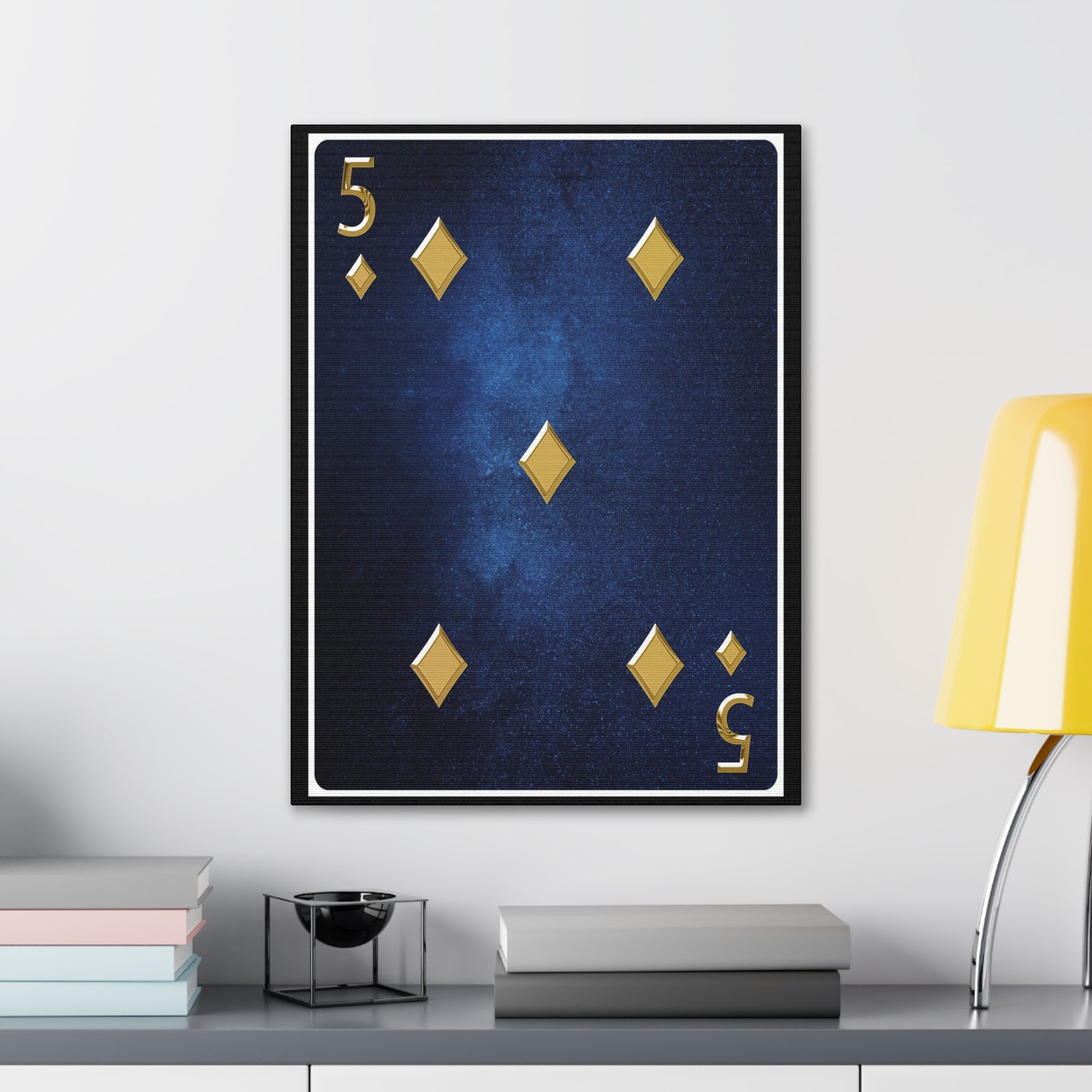 Five Of Diamonds Space Background Playing Card Canvas Wall Art for Home Decor Ready-to-Hang-Express Your Love Gifts